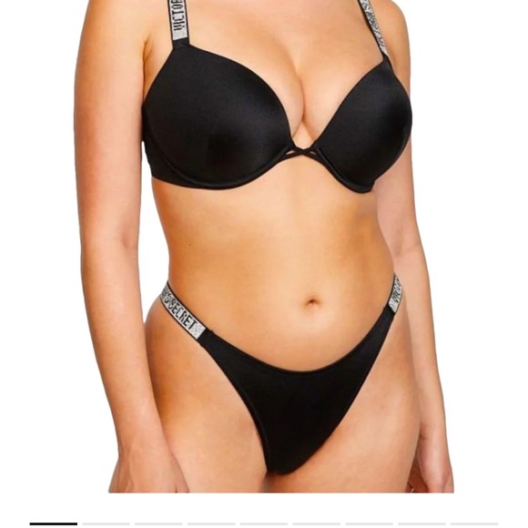 NWT Victoria’s Secret Very Sexy Black Push-Up Shine Strap Bra & Bikini Set 36C/M - Picture 4 of 8